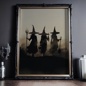 Drei Hexen Silhouetten: Witchcraft, Witchy Poster, Hexen Gemälde, Schwarze Künste, Hexerei Wandbild, Gothic, Dark Academia Kunstdruck