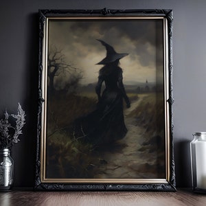 Hexe auf Wanderweg: Hexendekor, Witchy, Witchcraft Wandbild, Hexenzimmer, Gothic, Dark Academia Poster, Qualitativer-Kunstdruck