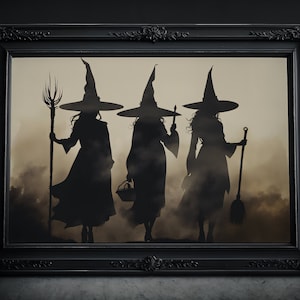 Drei Hexen Silhouetten: Witchcraft, Witchy Poster, Hexen Gemälde, Schwarze Künste, Hexerei Wandbild, Gothic, Dark Academia Kunstdruck