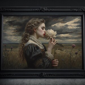 Der Geruch der Blüte Victoria Gemälde: Viktorianisches Dekor, Gothic Dark Art, Vintage Frau, Aquarell, Malerei Kunstdruck, Poster, Wandbild