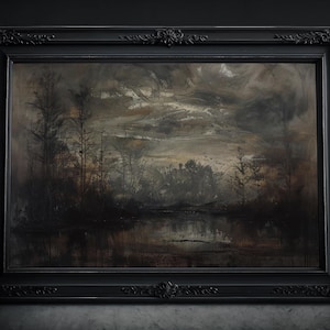 Abstrakter Wald Ölgemälde: Melancholisches Bild, Natur Kunstdruck Zeichnung, Dark Academia, Gothic Victoria Poster, Horizontales Wandbild