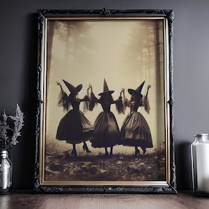 Drei Tanzende Hexen: Witchcraft, Witchy Poster, Hexen Gemälde, Schwarze Künste, Hexerei Wandbild, Gothic, Dark Academia Kunstdruck