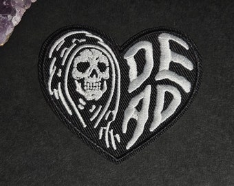 Dead Dark Patch: Parche de esqueleto en blanco/negro, bordado, parche termoadhesivo, punk, parche gótico, artes oscuras, parche de calidad