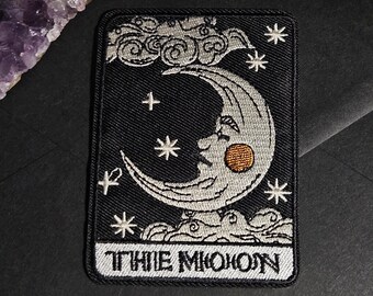 The Moon Taro Card Patch: Patch, Cosmos, Moon and Stars, Embroidered, Iron-On, Celestial, Goth Patch, Witchy, Witch Quality Patch