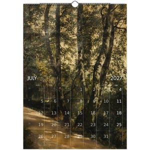 Calendario da parete "Foresta Tranquilla" 2027 con paesaggio sereno in stile olio per un arredamento vintage dark cottagecore, calendario con arte naturalistica malinconica immagine 9