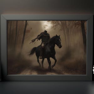 Der Kopflose Reiter Kunstdruck: Dark Art, Düsteres Poster, Halloween Horror Grusel, Dunkle Kunst, Gothic Gemälde, Vintage Gotisches Wandbild