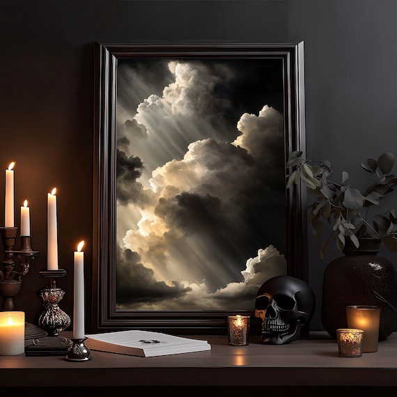 Light and Darkness: Gothic Sky, Magical Watercolor Drawing, Beautiful Light, Dark Academia, Gothic Poster, Wall Art