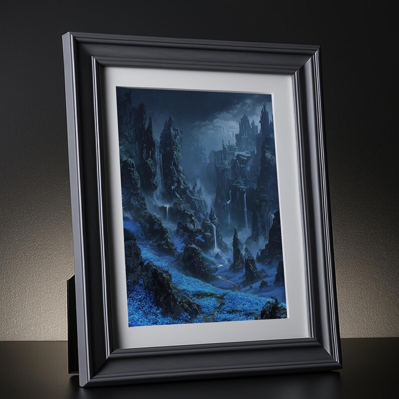 Blue Flowers Fantasy Landscape Wall Art Wicca, Witchcraft, Witchy