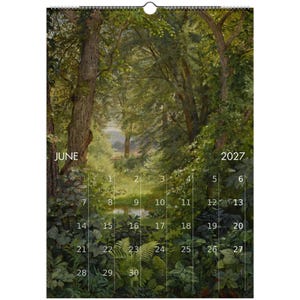 Calendario da parete "Foresta Tranquilla" 2027 con paesaggio sereno in stile olio per un arredamento vintage dark cottagecore, calendario con arte naturalistica malinconica immagine 8