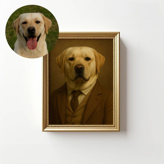 Hunde Gentleman Porträt Kunstdruck personalisiertes Vintage Haustierbild mit individuellem Foto, Geschenkidee aus Qualitäts Kunst Papier