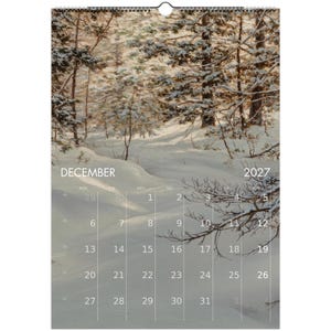 Calendario da parete "Foresta Tranquilla" 2027 con paesaggio sereno in stile olio per un arredamento vintage dark cottagecore, calendario con arte naturalistica malinconica immagine 14