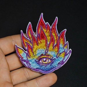 Holy Flame Dark Patch: Fire Patch Red/Blue, Embroidered, Iron-On, Celestial, Witches, Gothic Patch, Dark Arts, Quality Patch