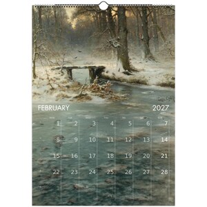 Calendario da parete "Foresta Tranquilla" 2027 con paesaggio sereno in stile olio per un arredamento vintage dark cottagecore, calendario con arte naturalistica malinconica immagine 4
