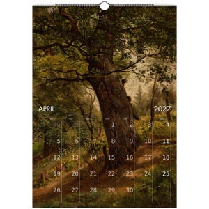 Calendario da parete "Foresta Tranquilla" 2027 con paesaggio sereno in stile olio per un arredamento vintage dark cottagecore, calendario con arte naturalistica malinconica immagine 6