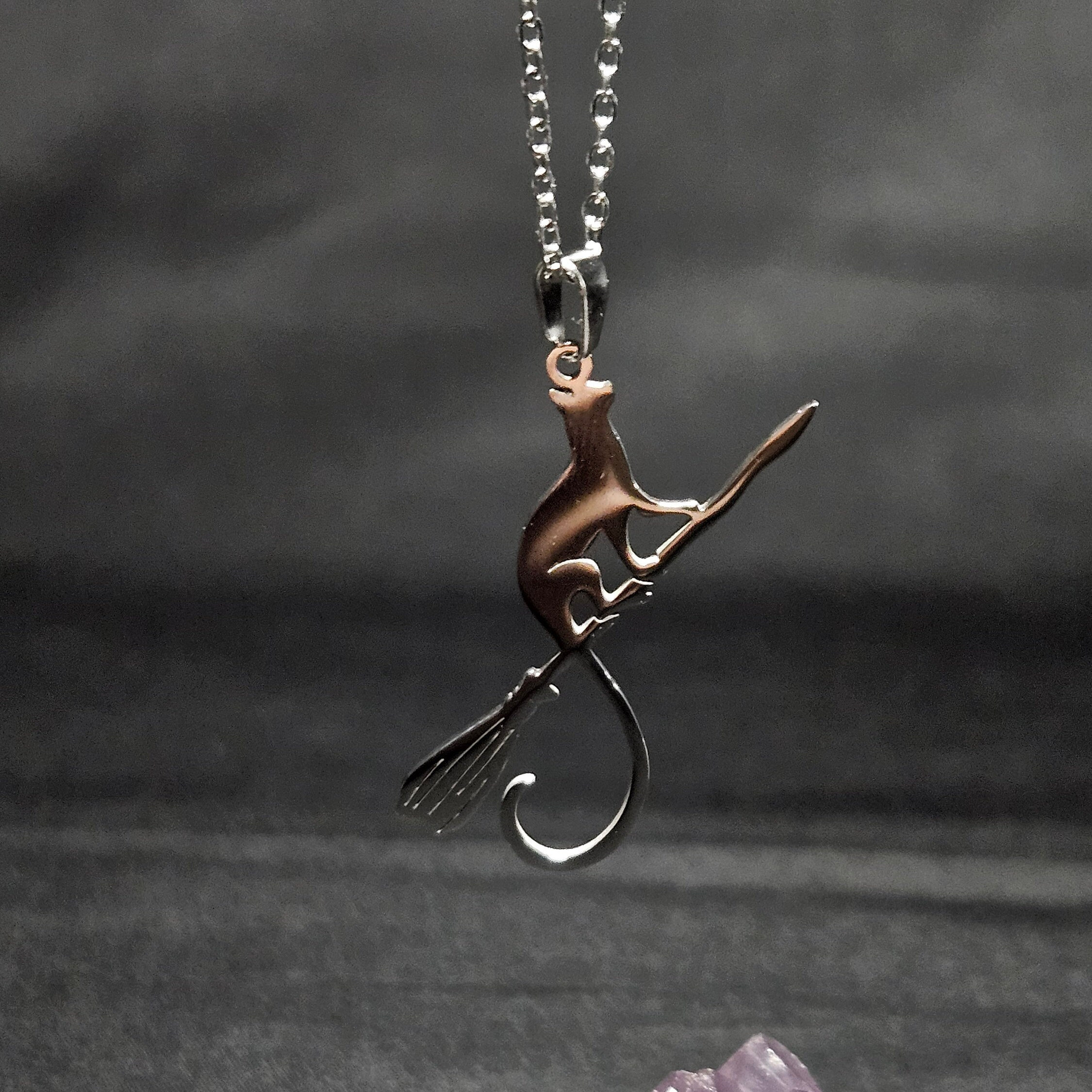 Witch Cat on Broom Necklace in Silver: Witchy, Gothic, Witch Jewelry ...