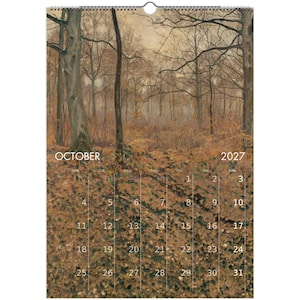 Calendario da parete "Foresta Tranquilla" 2027 con paesaggio sereno in stile olio per un arredamento vintage dark cottagecore, calendario con arte naturalistica malinconica immagine 12