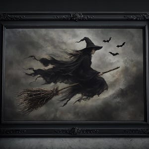 Hexe auf Besen Kunstdruck: Witchcraft, Witchy Poster, Hexen Gemälde, Schwarze Künste, Hexerei Wandbild, Goth, Dark Academia Dekor Kunstdruck