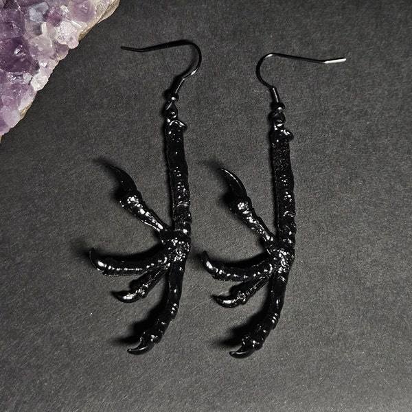 Boucles d'oreilles pattes d'oiseau noires : forme de griffes de corbeau, griffes de corbeau, gothique, witchy, punk, sorcellerie, victorien, bijoux goth de haute qualité