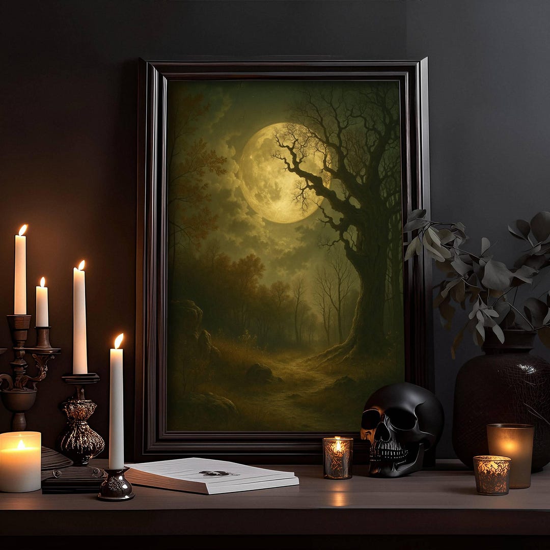 Full Moon Art Print in the Gloomy Forest as Mystical Gothic Wall Art ...
