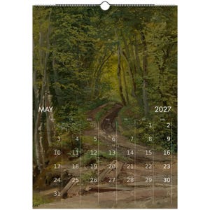 Calendario da parete "Foresta Tranquilla" 2027 con paesaggio sereno in stile olio per un arredamento vintage dark cottagecore, calendario con arte naturalistica malinconica immagine 7