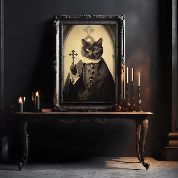 Cat as Priest Vintage Poster: Spiritual Cat as Priest, Scary, Funny, Witchcraft, Cats, Mural - Etsy Cat as Priest Vintage Poster: Spiritual Cat as Priest, Scary, Funny, Witchcraft, Cats, Mural - Etsy