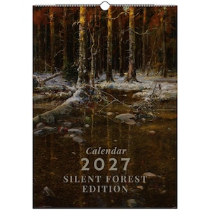 Calendario da parete "Foresta Tranquilla" 2027 con paesaggio sereno in stile olio per un arredamento vintage dark cottagecore, calendario con arte naturalistica malinconica immagine 17
