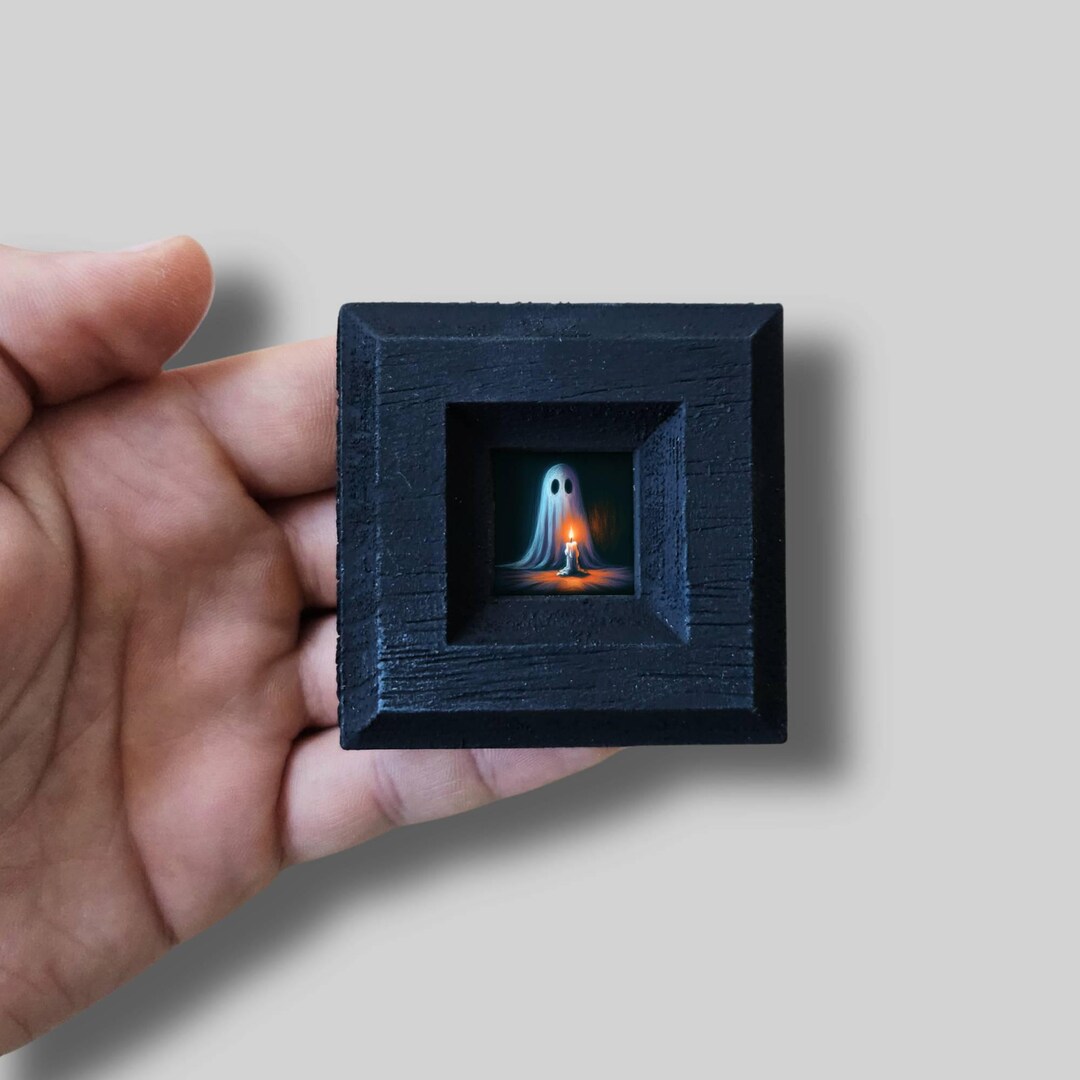Ghost Magnet Mini Wall Decoration in a Black Wooden Frame, Halloween ...
