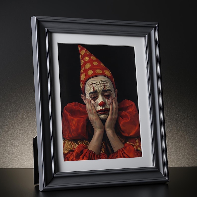 Sad Clown Painting: Horror Vintage Poster, Dark Arts, Gloomy Occult ...