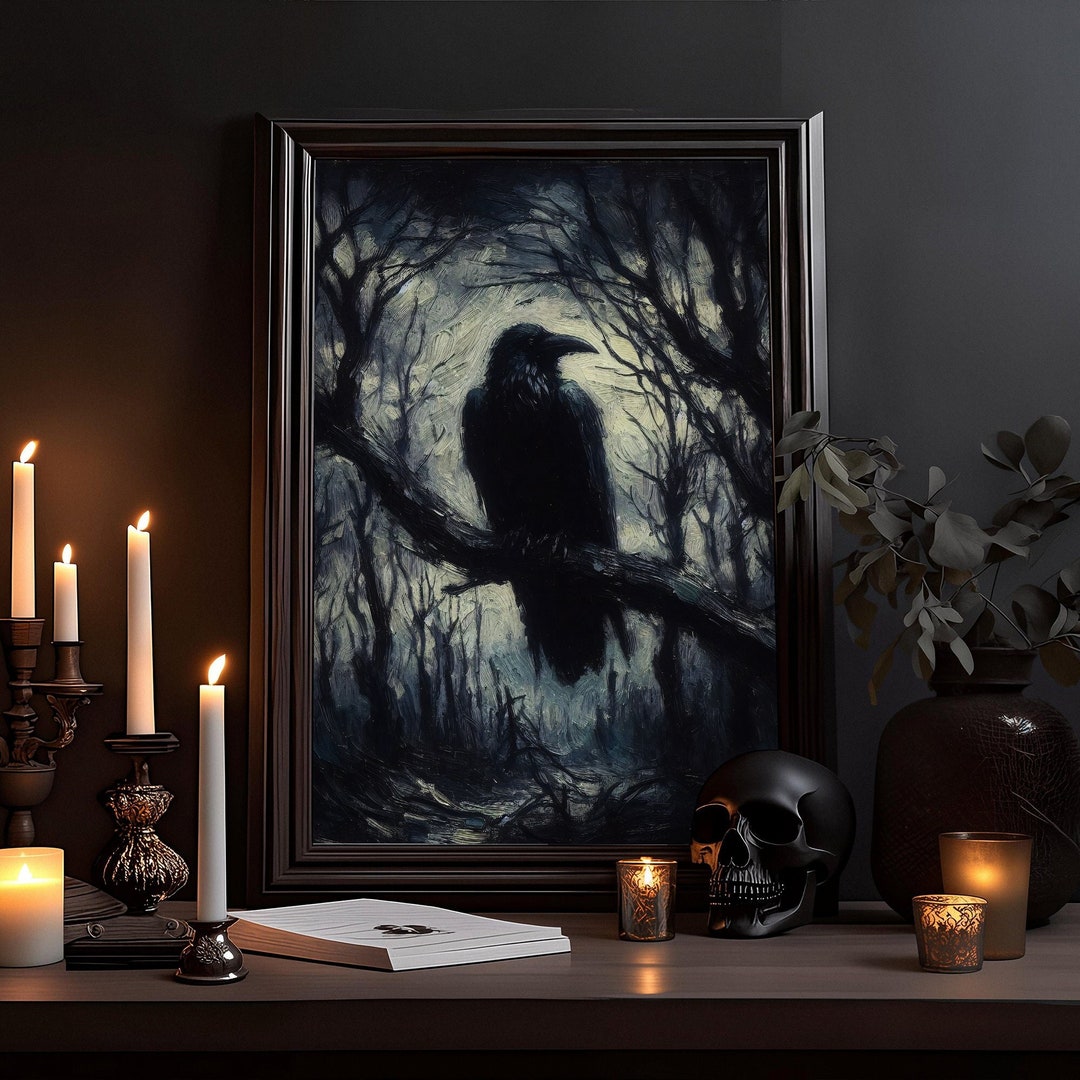 Black Raven Gothic Art Poster, Oil Painting, Dark Arts, Victorian Crow ...