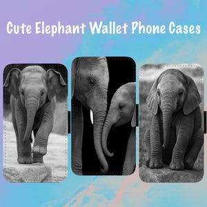 Cute Elephants Animals ~ Flip Phone Case For iPhone 16e 16 15 14 13 12 11 X Card Holder Wallet with Magnetic Closure