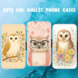Cute Owl Glasses Art ~ Flip Phone Case For iPhone 16e 16 15 14 13 12 11 X Card Holder Wallet with Magnetic Closure Bird Art Floral Flowers