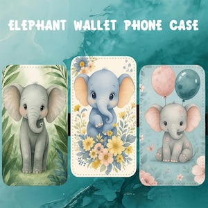 Cute Elephants Calf Floral ~ Flip Phone Case For iPhone 16e 16 15 14 13 12 11 X Card Holder Wallet with Magnetic Closure Animals