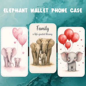 Cute Elephant Family Hearts ~ Flip Phone Case For iPhone 16e 16 15 14 13 12 11 X Card Holder Wallet with Magnetic Closure Animals
