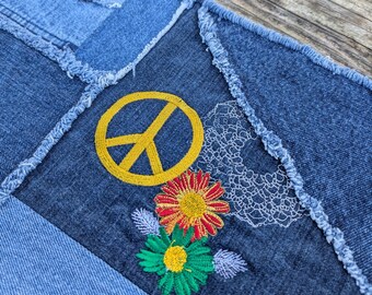 Patchwork Denim Table Runner made from Recycled Blue Jeans