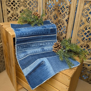 Patchwork Denim Table Runner made from Repurposed Blue Jeans