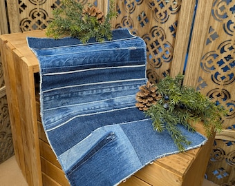 Patchwork Denim Table Runner made from Repurposed Blue Jeans