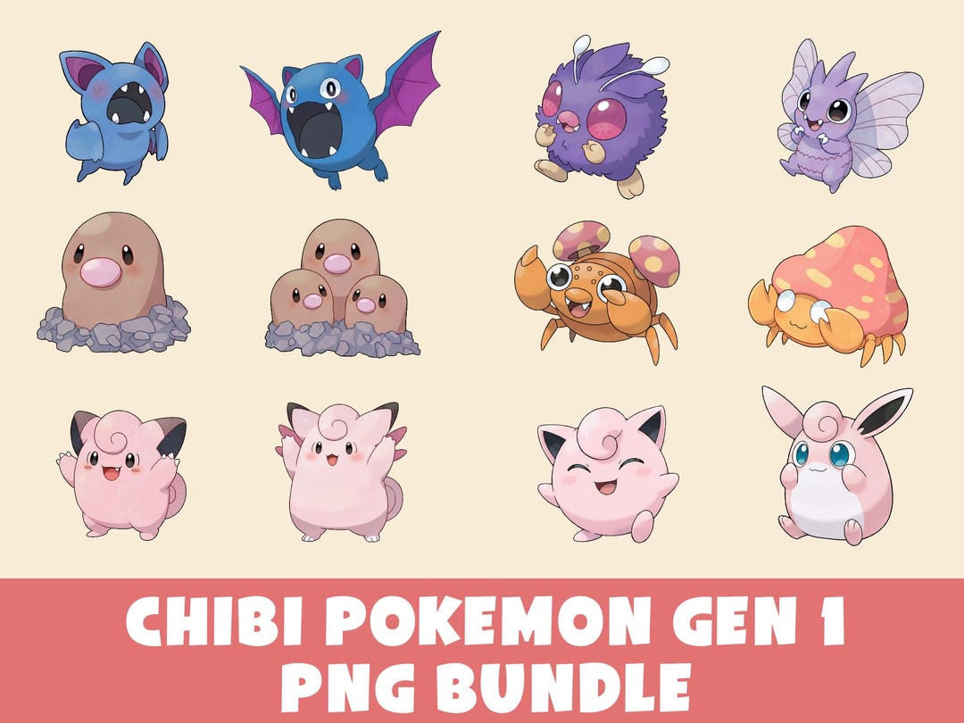 Pokémon Gen 1 Kanto, Zubat, Diglett, Paras, Venonat, Etc, 12 Chibi Cute ...