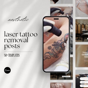 Laser Tattoo Removal Instagram Post Templates, Tattoo Removal Social Media, PMU Laser Removal, Tattoo Artist Template, Laser Tattoo Canva