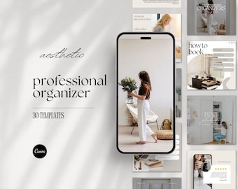 Publicaciones de Instagram sobre organizadores de lujo, publicaciones sobre organización, organización del hogar, plantillas para negocios de limpieza del hogar, redes sociales para agentes inmobiliarios, Canva
