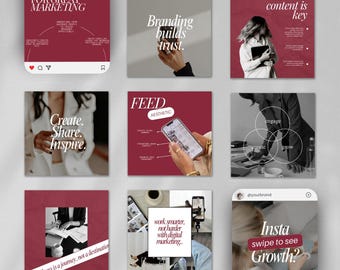 Plantillas de Instagram para administradores de redes sociales, plantillas de agencias de marketing audaces, plantillas modernas rojas de Canva, marketing digital, plantilla estética