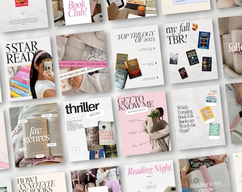 Bookstagram Instagram Templates Canva Post for Book Lovers Reading Review Templates for Authors and Book Blogger Bookish Content Creator Kit