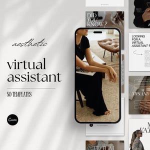 Plantillas de publicaciones de Instagram para asistentes virtuales, publicaciones de Instagram para asistentes virtuales en redes sociales, plantillas para asesores de negocios, administradores de redes sociales, Canva