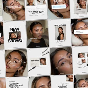 Viral Brow Tech Instagram Templates for Brow Lamination Tint Wax Salon Social Media Posts Trendy Scrapbook PMU Brow Artist Canva Post Bundle