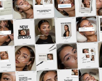 Viral Brow Tech Instagram Templates for Brow Lamination Tint Wax Salon Social Media Posts Trendy Scrapbook PMU Brow Artist Canva Post Bundle