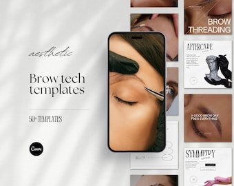 Brow Tech Instagram Post Templates, Brow Lamination Social Media Posts, Eyebrow Instagram Canva Branding, Brow Threading Canva Posts, PMU