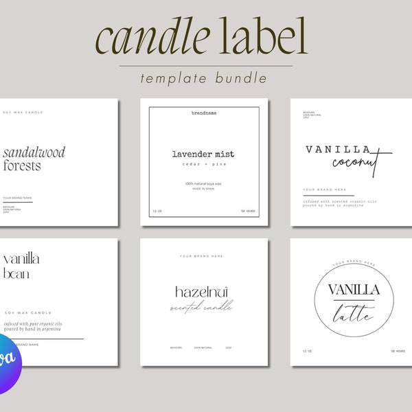 Editable Candle Label Bundle, Custom Candle Labels, Canva Label Template, Modern Candle Label Design, Candle Sticker for Minimalist Business