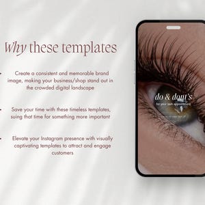 May include: A mobile phone screen displaying a lash appointment template with the text "do & don't's for your lash appointment".