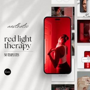 Modelli di post per Instagram sulla terapia con luce rossa, social media per la cura della pelle, terapia di bellezza a LED, modello per trattamenti viso, estetista, post su Canva