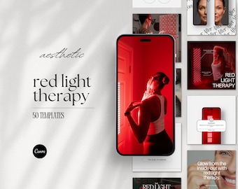 Rotlichttherapie Instagram Post Vorlagen, Hautpflege Social Media, LED Schönheitstherapie, Gesichtsbehandlung Vorlage, Kosmetikerin, Canva Posts