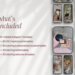 Puede incluir: Una colecci&oacute;n digital de m&aacute;s de 200 plantillas editables para Instagram que incluye 80 plantillas de publicaciones inspiradas en UGC, 80 plantillas de coaching y marca personal, 40 plantillas de reels y 20 portadas de reels con texto.